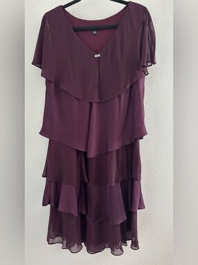 SLNY Layered Chiffon Midi Dress in Plum